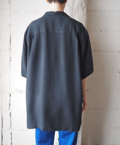 BRANDINI Silk Open Collar S/S Shirt BK