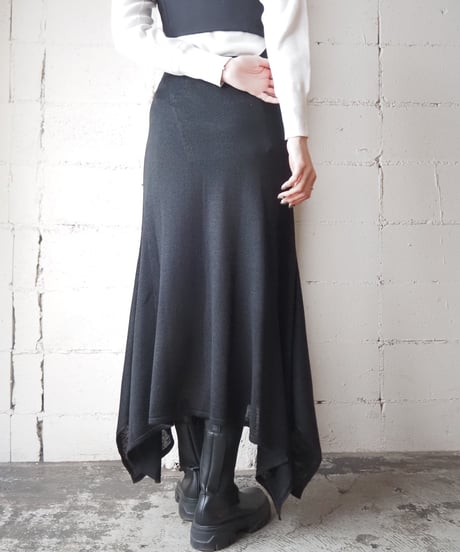 Square Hem Knit Flare Skirt BK
