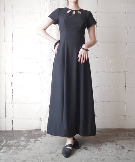 1970's Short Sleeve Peekaboo Flared Dress BK