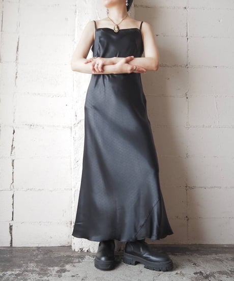 Satin Long Flared Camisole Dress BK