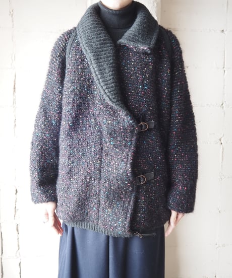 Mix Color Belted Knit Coat BKPIBL