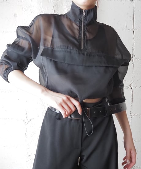 Sheer Half Zip Short Jacket BK