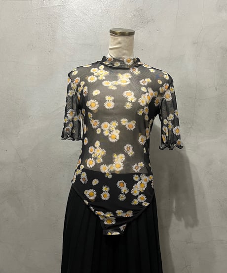 Flower Pattern Sheer Bodysuits BK