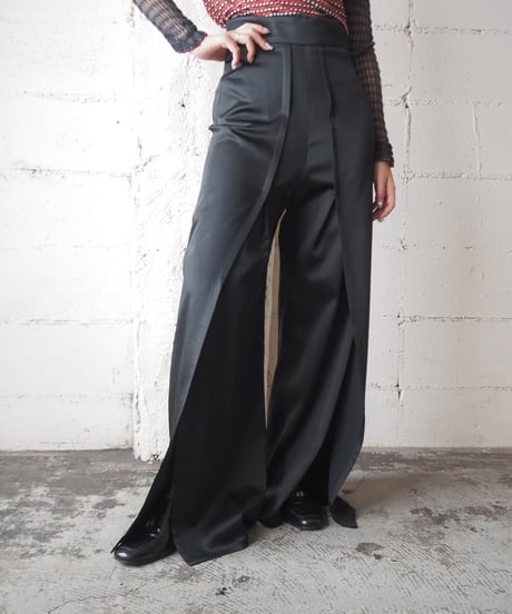 Satin Slit Wide Pants BK
