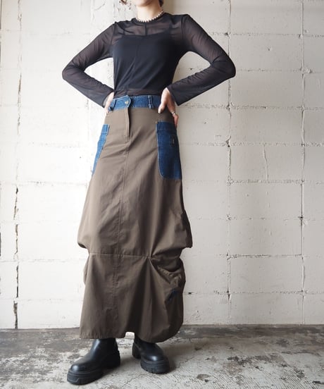Nylon × Denim Bicolor Design Skirt KANV