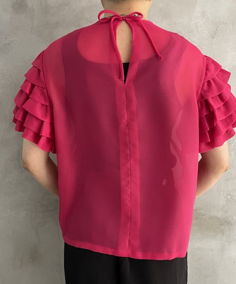 Frill Sleeve Short Sleeve Blouse PI