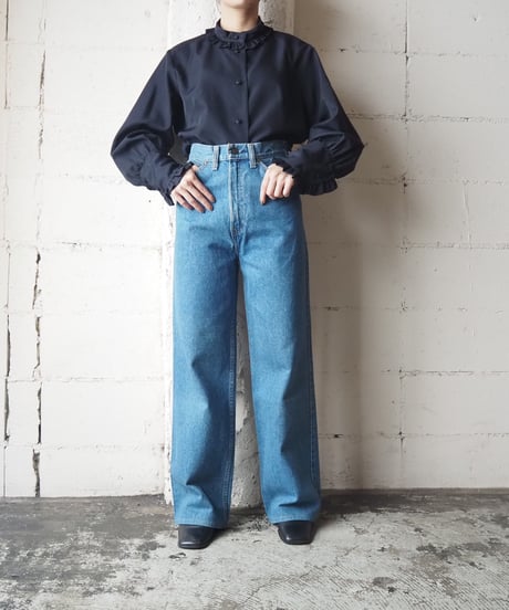Stand Collar Frill Blouse BK