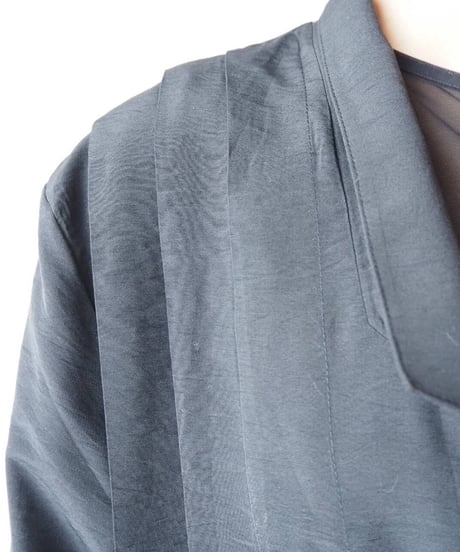 Pleated Design Open Collar Shirt Jacket BK