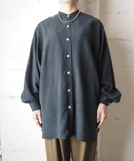 Band Collar Silk Shirt BK