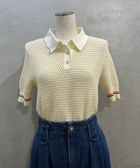 TORY BURCH Mesh Polo S/S Sweater IV