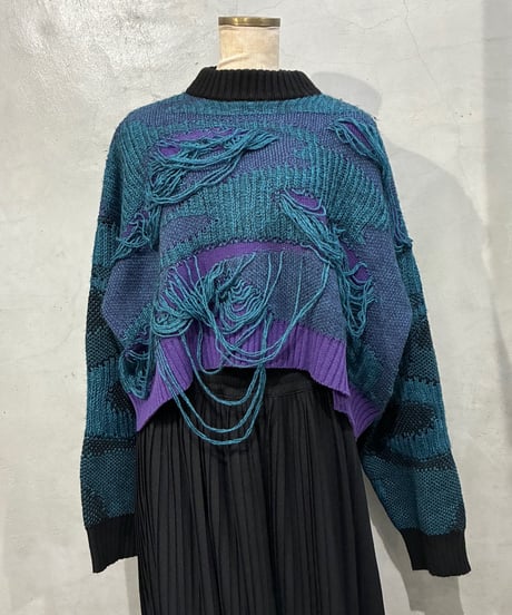 DIESEL Crashed Design Cropped Knit BL PUR BK