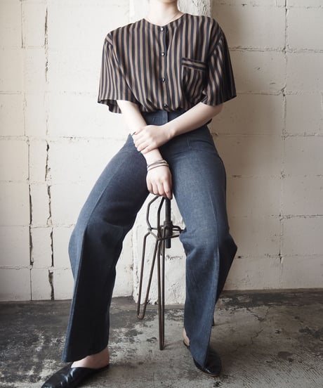 1980's EURO Collarless Stripe Shirt