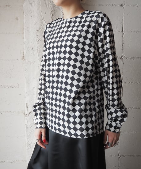 Collarless Block Check Blouse BKWH