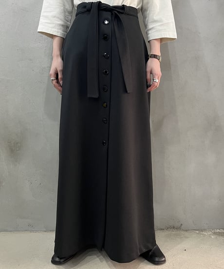 Front Button A Line Long Skirt BK