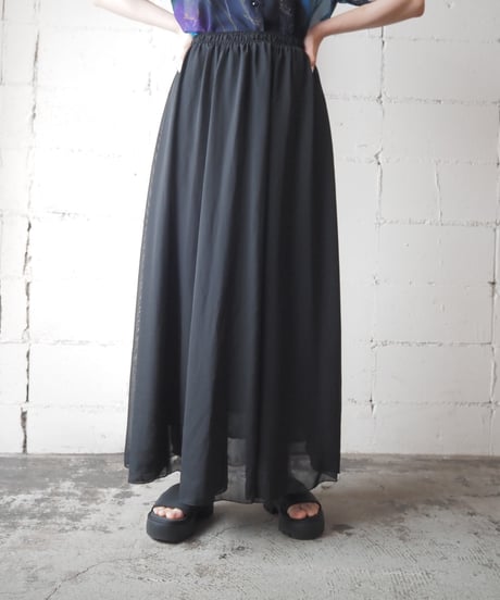Sheer Layered Flare Long Skirt BK