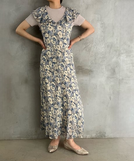 LAUREN Frill Collar Flower Pattern Dress BLIV