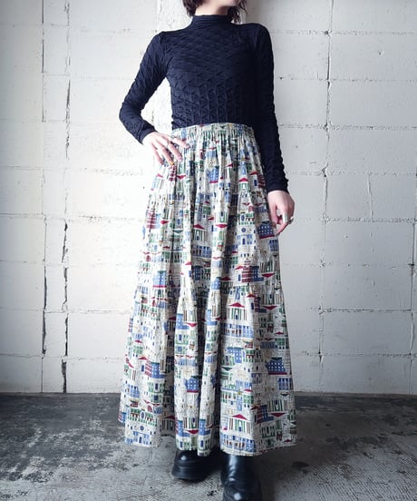 Cityscape Pattern Tiered Skirt WHBL