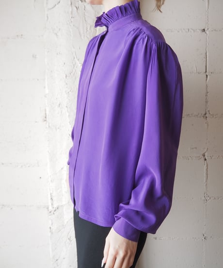 Frill Collar Fly Front Blouse PUR