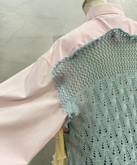 Pleats × Crochet Docking Design Shirt LPILYELBL