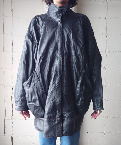 Stand Collar Leather Jacket BK