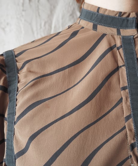 Stand Collar Pattern Blouse BRBK