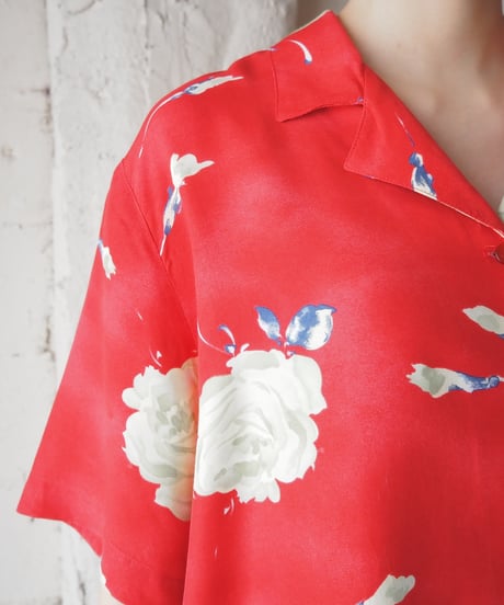 Flower Print Open Collar Shirt RE