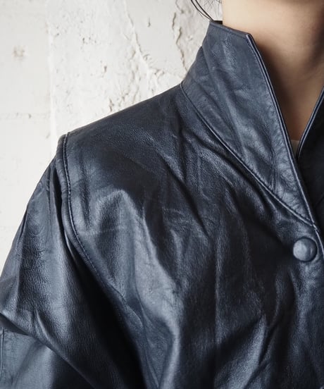 Stand Collar Belted Leather Jacket BK