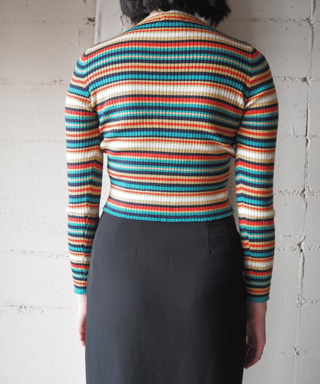 Multi Stripe Rib Knit BK WH YE RE GN