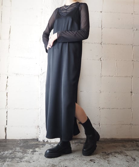 Side Slit Satin Cami Dress BK