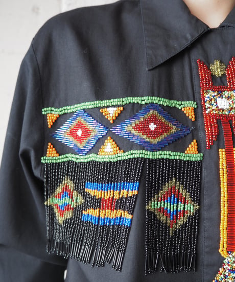 Beads Embroidery Western Shirt BK