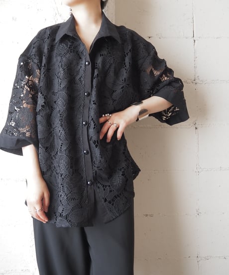 Lace×Linen Big Shirt BK