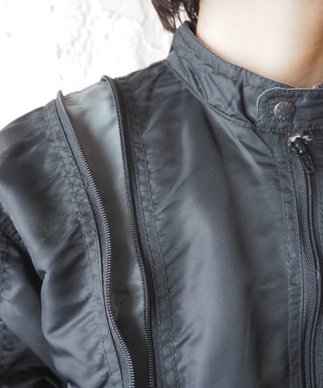 Zip Design Stand Collar Jacket BKGR