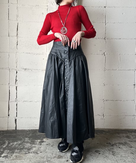 Front Button Leather Skirt BK