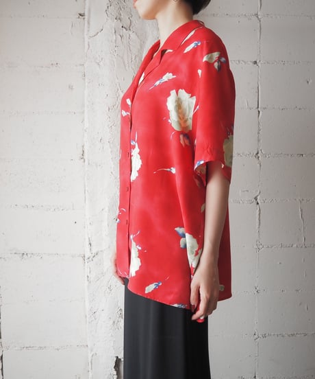 Flower Print Open Collar Shirt RE