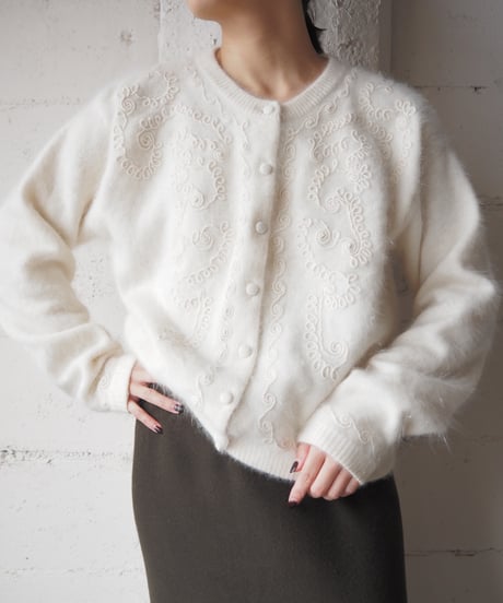 Angora Mix Embroidery Knit Cardigan WH