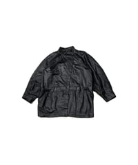 Stand Collar Dolman Sleeve Leather Coat BK