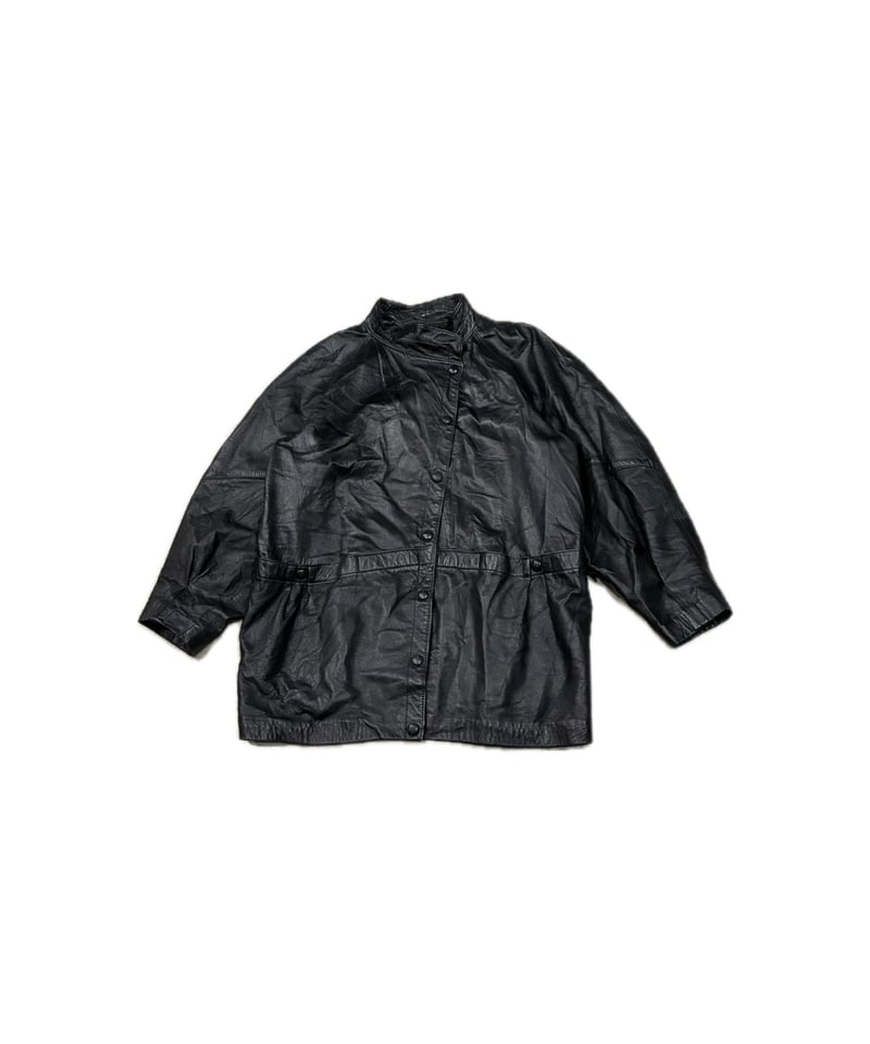 DOLMAN SLEEVE STAND COLLAR COAT ブラック 44 Stand Collar Dolman Sleeve Leather Coat BK | Orfeo