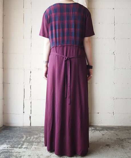 Block Check Collarless Dress BURNV