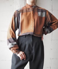 Biche Stand Tab Collar Block Pattern Shirt BR