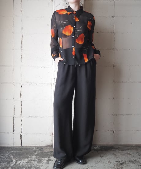 Flower Print Sheer Shirt BKOR