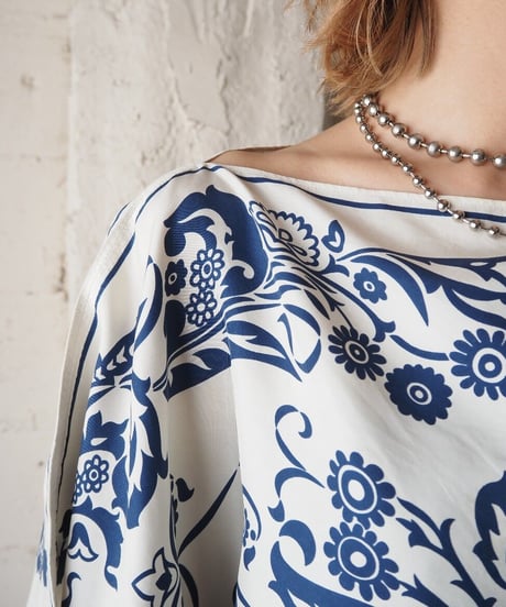 Boat Neck Pattern Blouse WHNV