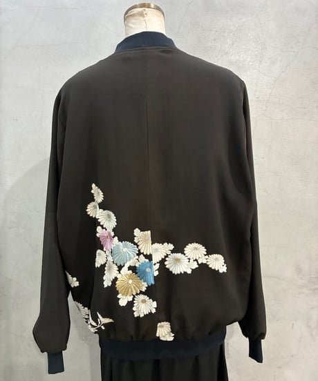 Flower Embroidery Zipup Blouson BK