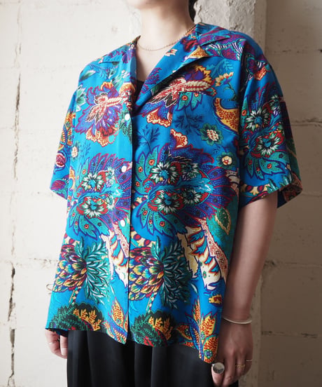Botanical Pattern Open Collar Shirt BL