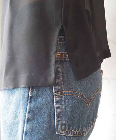 Stand Frill Collar Sheer Blouse BK