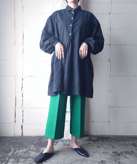 Shadow Stripe Long Smock Shirt  BK