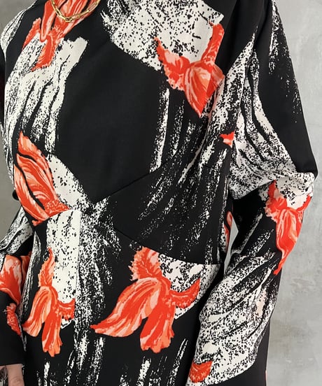 Pattern Shoulder Button Design Dress BKRE