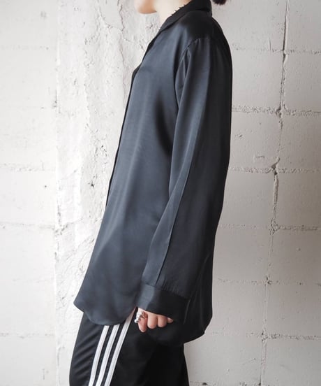 Open Collar Satin Silk Shirt BK