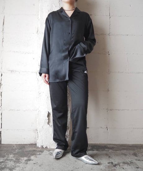 Open Collar Satin Silk Shirt BK
