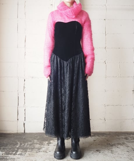 Velour×Lace Tube Dress BK