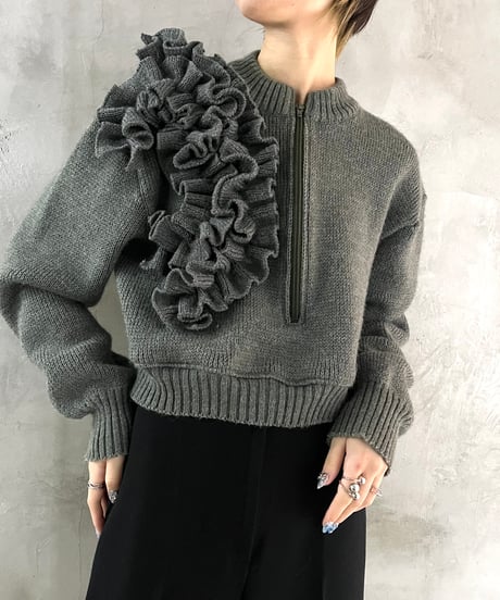 Remake Shoulder Fril Knit GR